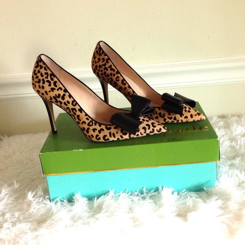 Kate Spade Vibo Leather Bow Pumps Animal Print Mob Wife Festive Holiday Wear